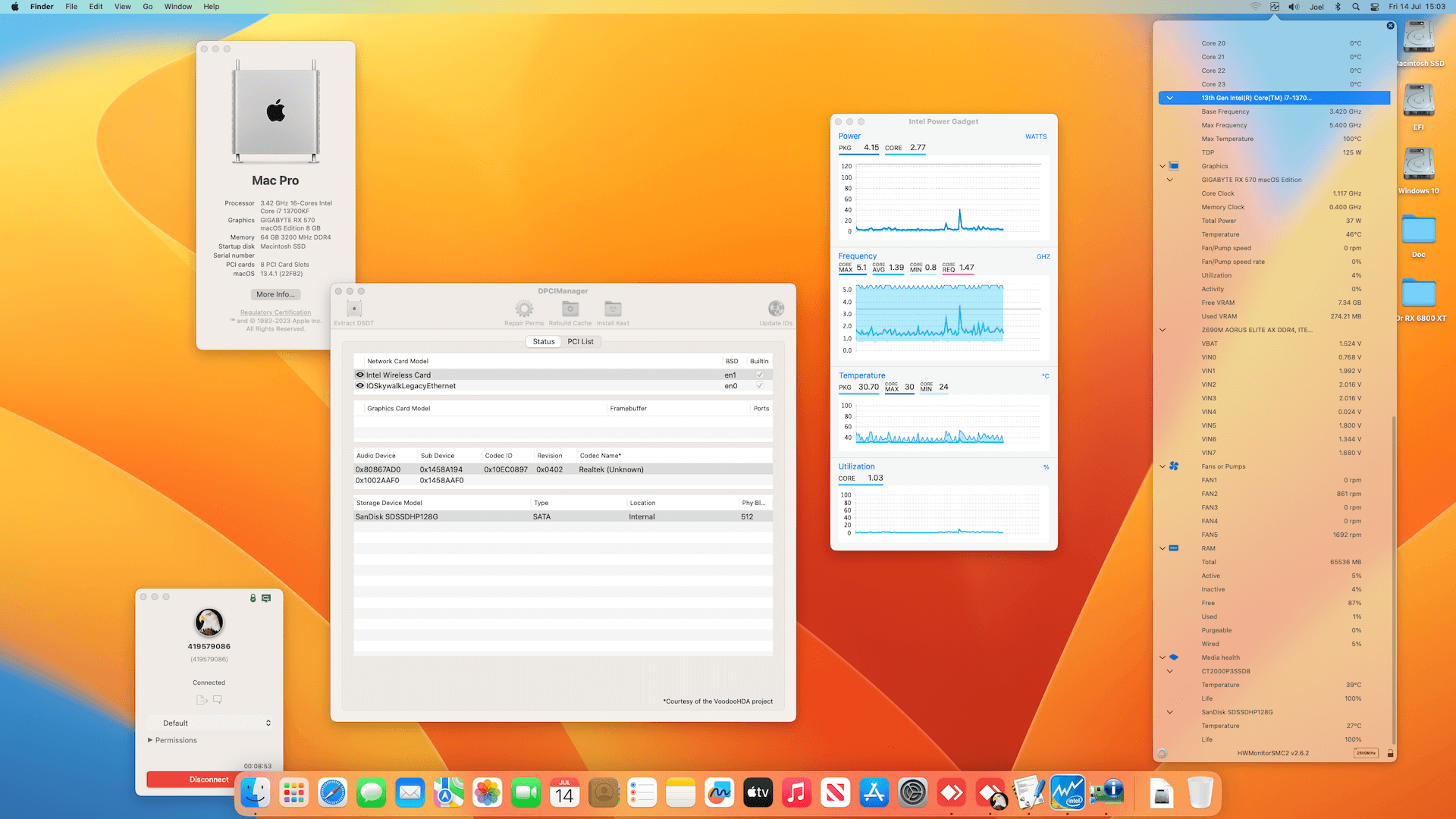 Success Hackintosh macOS Ventura 13.4.1 Build 22F82 in Gigabyte Z690M Aorus Elite AX DDR4 + Intel Core i7 13700KF + Gigabyte RX 570